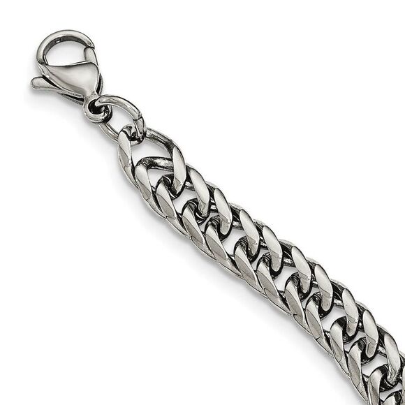 Men's 7.25mm Stainless Steel Rambo Double Curb Chain Necklace 24 Inch